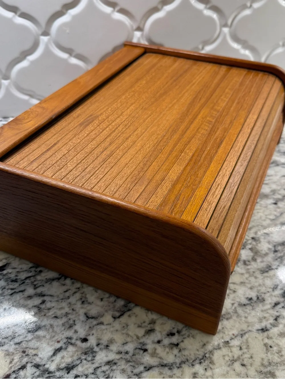 VTG Oak Wood Tambour Roll Top Desk Organizer Mail Sorter ALS Industries MCM